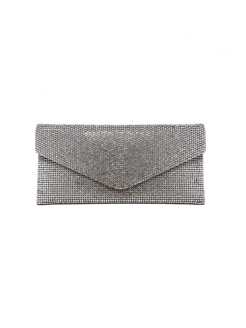 Judith Leiber Silver Envelope Crystal Convertible Clutch