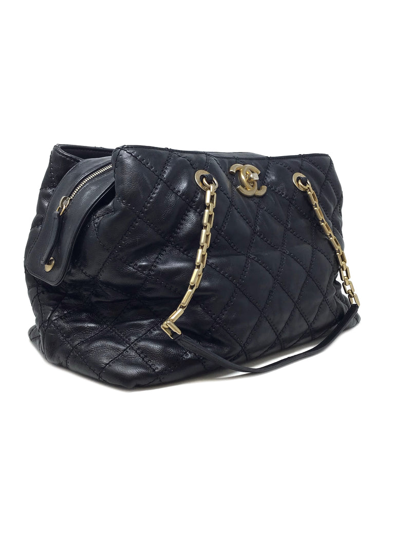 Chanel Black/Gold 
11 
Retro Chain
 Stitched/Perforated Quilted Calfskin Satchel