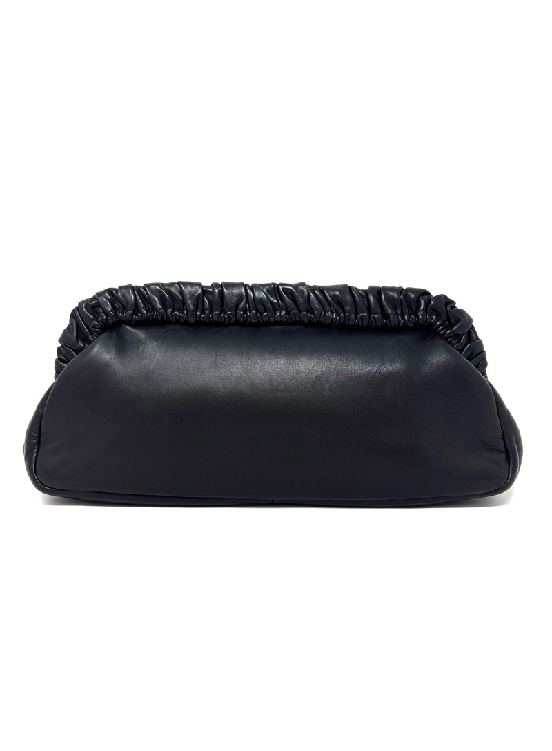 Prada Black Nappa Leather Ruched Trim Clutch