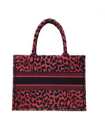 Christian Dior Red/Black MD 
Book Tote
 Leopard Embroidered Bag