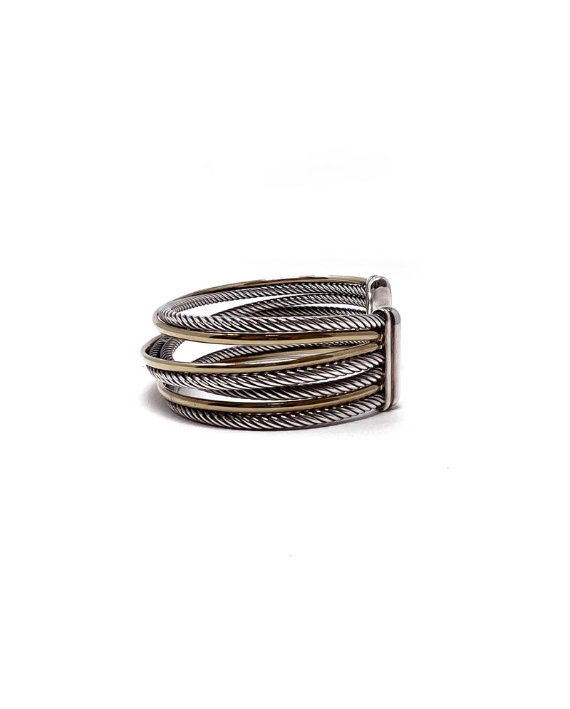 David Yurman Three Row SS 18K Gold Rope Cuff