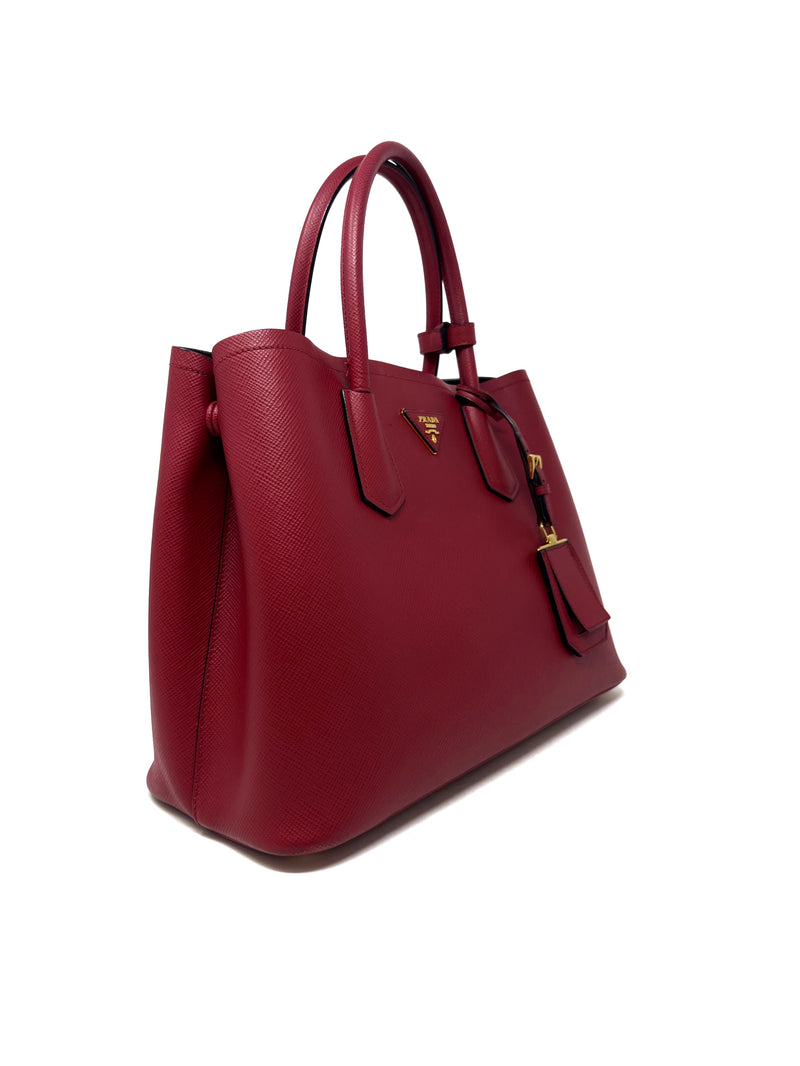 Prada Red Saffiano Leather Medium 
Double Tote
 Bag