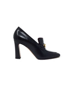 The Row Black 
Lady
 Leather Buckle Heeedl Loafers