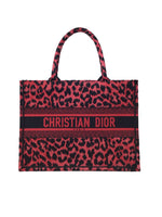 Christian Dior Red/Black MD 
Book Tote
 Leopard Embroidered Bag