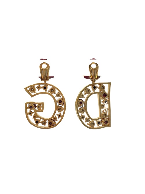 Dolce 
Gabbana WB! DG Logo Rose Post Crystal Clip-On Earrings