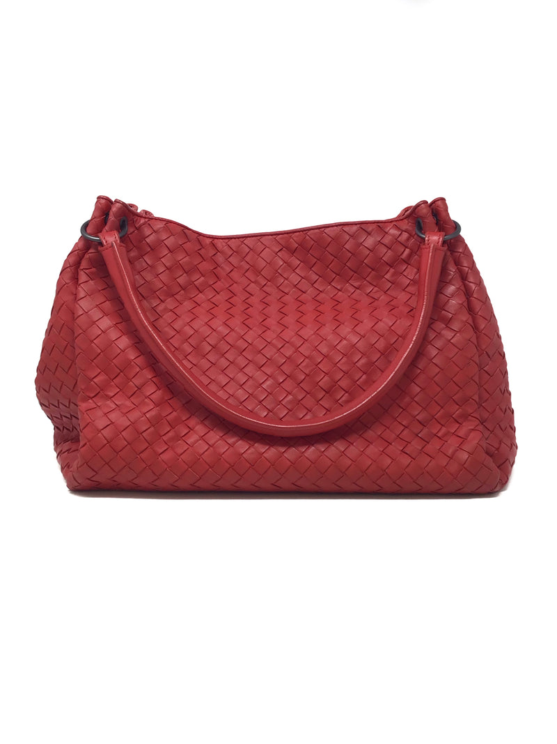 Bottega Veneta Red 
Parachute
 Leather Intrecciato Double Handle Tote