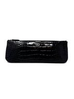 Prada Black Croc Embossed Elongated Leather Clutch