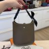 Hermes Taurillon Clemence Amazone Evelyne TPM Etoupe Bleu Indigo with Hermes Twilly