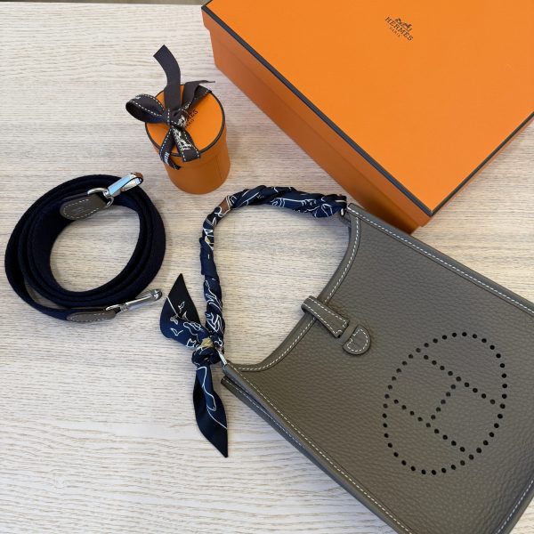 Hermes Taurillon Clemence Amazone Evelyne TPM Etoupe Bleu Indigo with Hermes Twilly