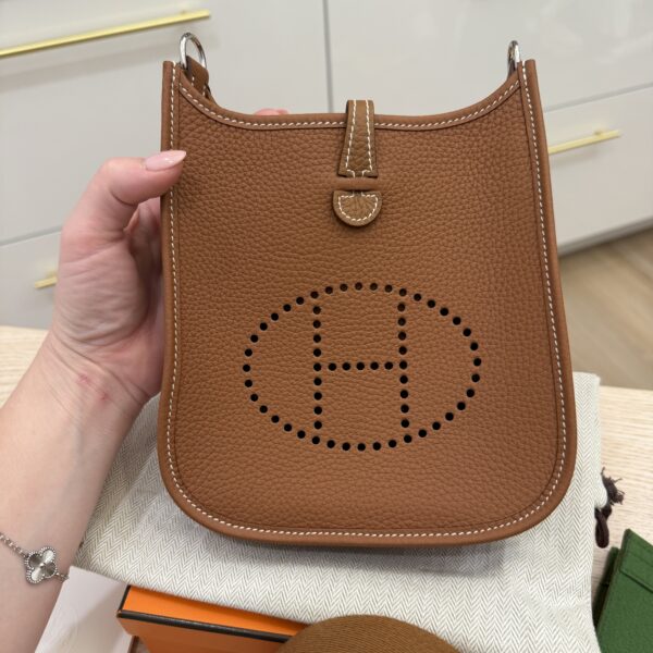 Hermes Taurillon Clemence Evelyne TPM Gold with Silver Hardware