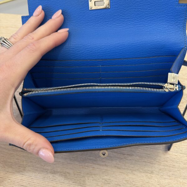 Hermes Chevre Mysore Kelly Longue Wallet Bleu Hydra