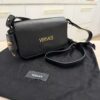 Versace Tag Mini Flap Leather Shoulder Bag Black