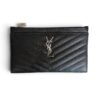 Saint Laurent (YSL) Grain De Poudre Chevron Monogram Bill Pouch Black Silver Hardware