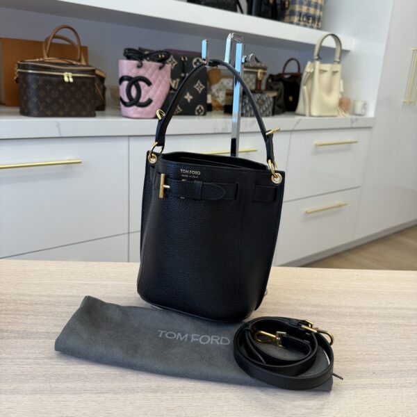 TOM FORD Audrey Mini Leather Bucket Bag Black