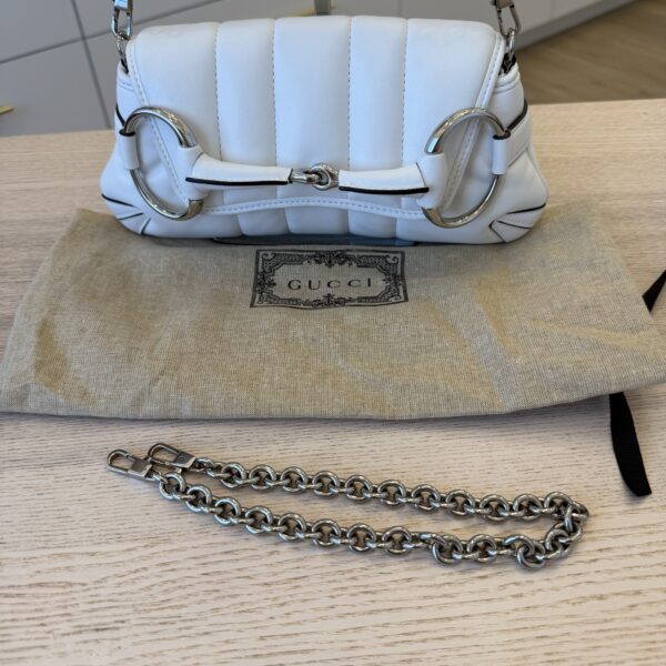 Gucci Nappa Vertical Matelasse Small Maxi Horsebit Chain Shoulder Bag White