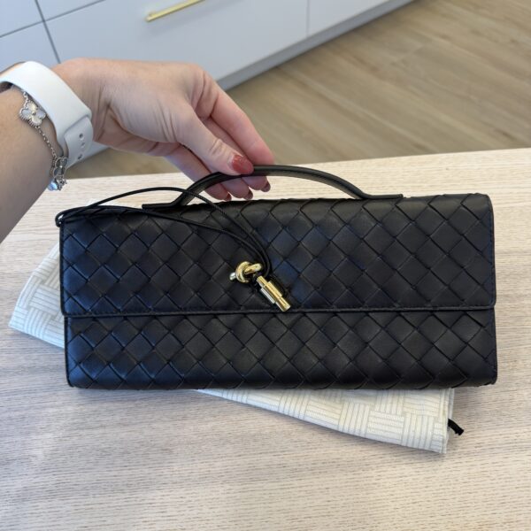 Bottega Veneta Nappa Intrecciato Long Andiamo Top Handle Clutch Fondant