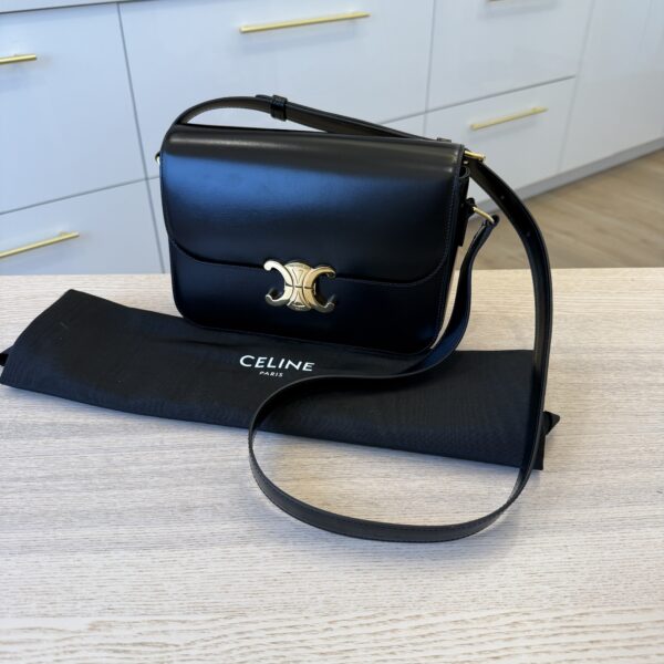 Celine Shiny Calfskin Medium Triomphe Black