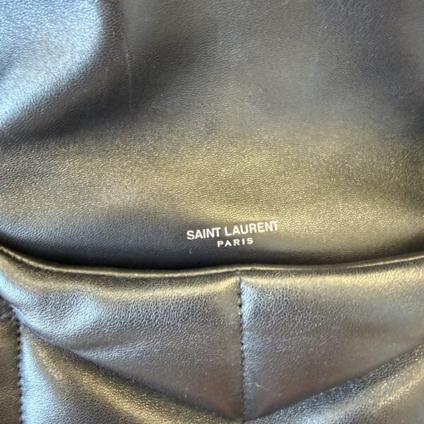 Saint Laurent (YSL) Lambskin Quilted Small Loulou Puffer Monogram Chain Satchel Black