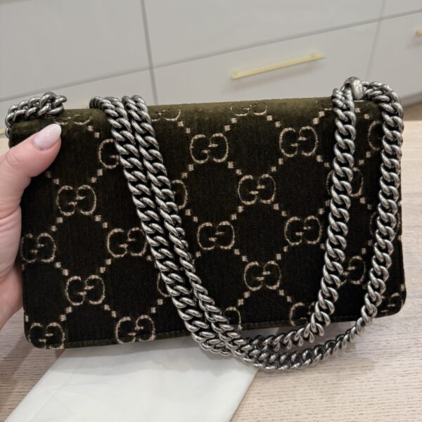 Gucci Velvet Moon Calfskin Crystal GG Monogram Small Dionysus Shoulder Bag Dark Olive Rose Gold