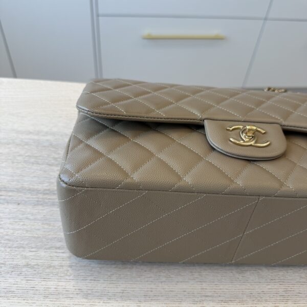 Chanel Caviar Quilted Jumbo Double Flap Black Gold Hardware Dark Taupe