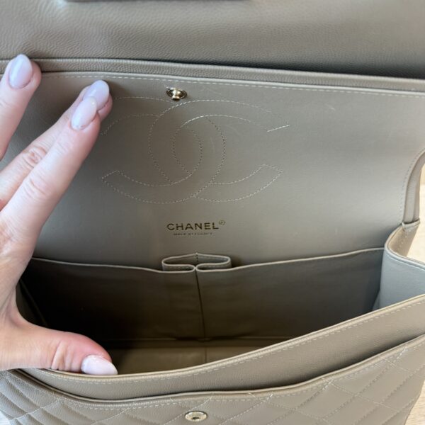 Chanel Caviar Quilted Jumbo Double Flap Black Gold Hardware Dark Taupe