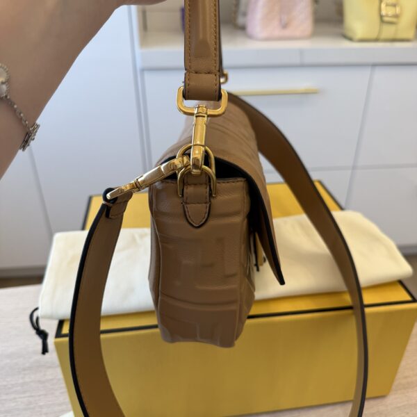 Fendi Nappa FF 1974 Embossed Baguette Miele Scuro