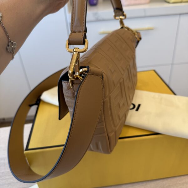 Fendi Nappa FF 1974 Embossed Baguette Miele Scuro