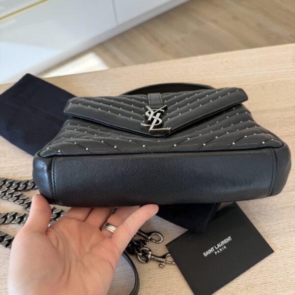 Saint Laurent (YSL) Sheepskin Matelasse Chevron Monogram Medium College Bag Black Studded
