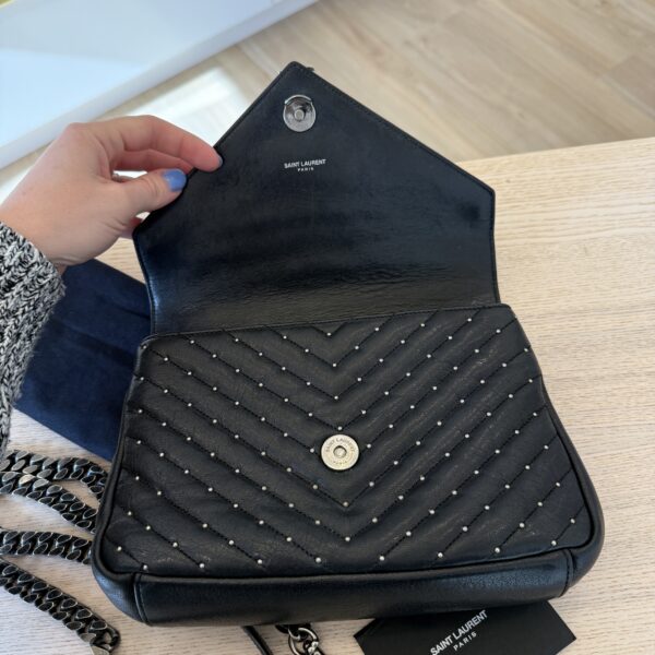 Saint Laurent (YSL) Sheepskin Matelasse Chevron Monogram Medium College Bag Black Studded