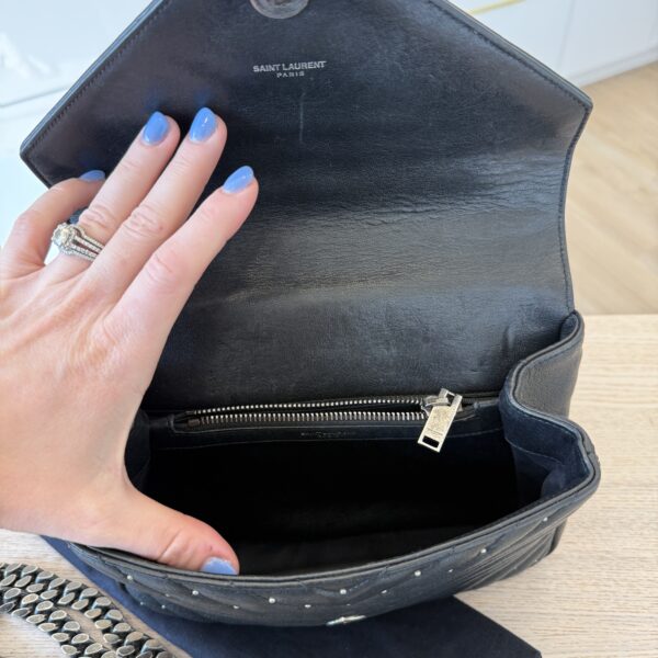 Saint Laurent (YSL) Sheepskin Matelasse Chevron Monogram Medium College Bag Black Studded