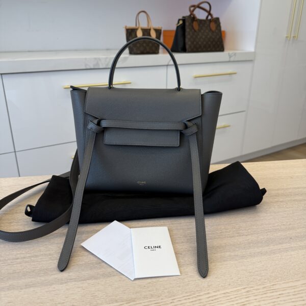 Celine Grained Calfskin Micro Belt Bag Dark Grey