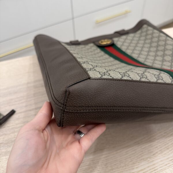 Gucci GG Supreme Monogram Web Large Ophidia Vertical Shopping Tote Brown