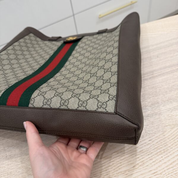 Gucci GG Supreme Monogram Web Large Ophidia Vertical Shopping Tote Brown