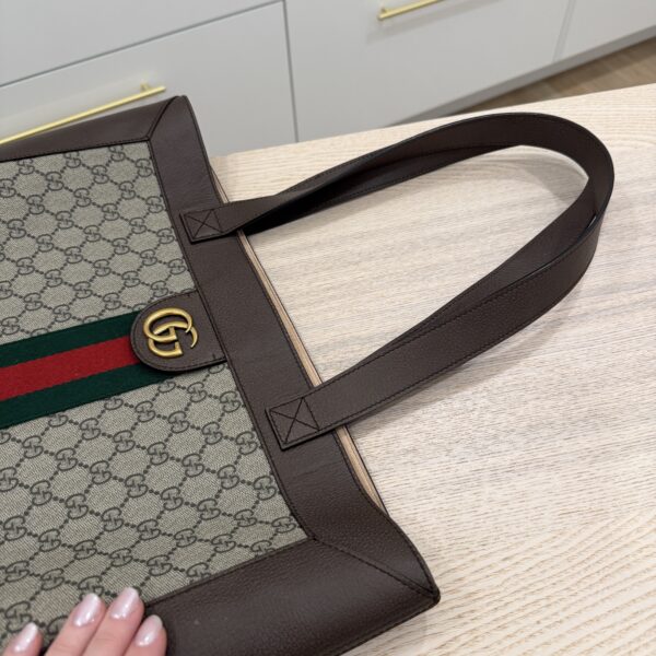 Gucci GG Supreme Monogram Web Large Ophidia Vertical Shopping Tote Brown