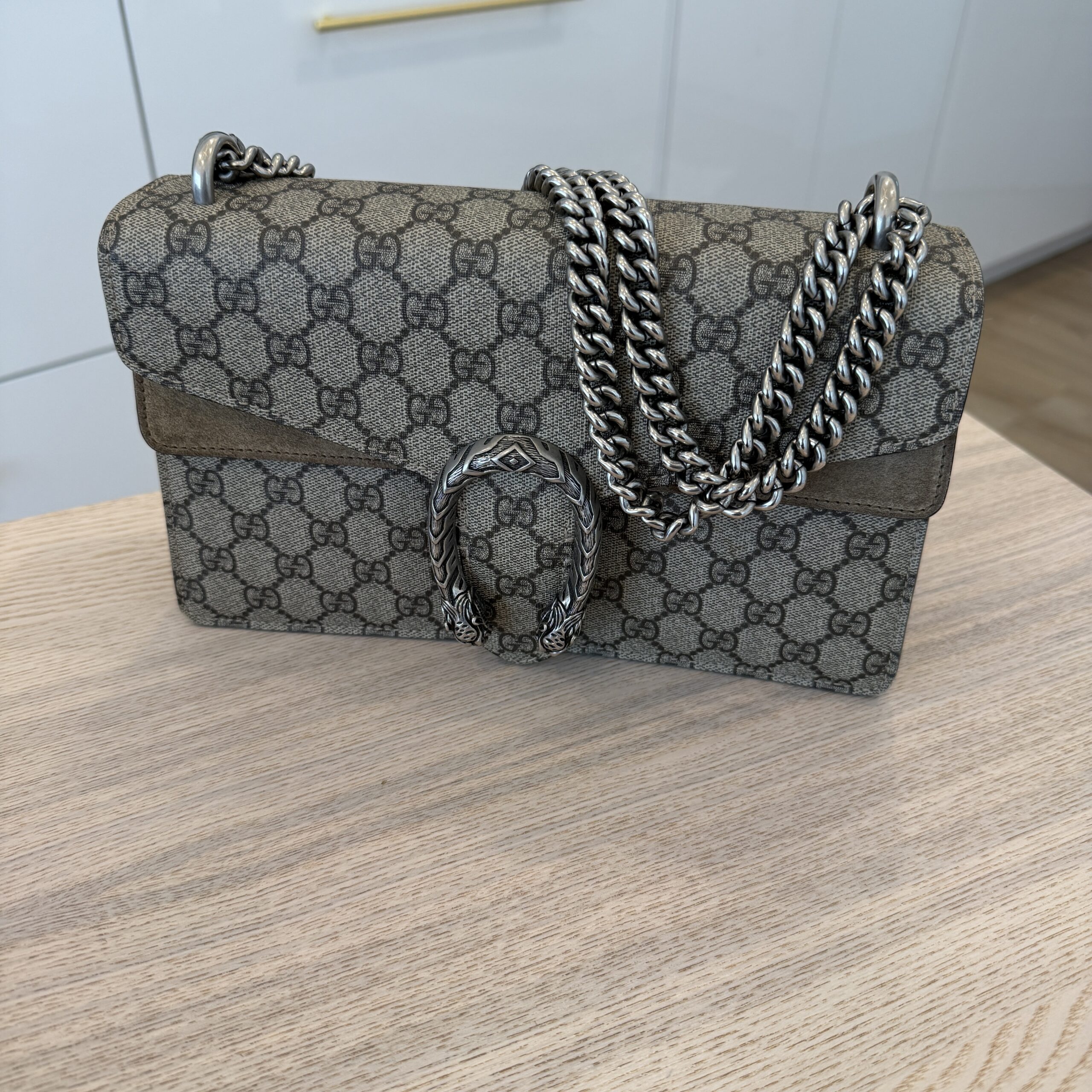 Gucci GG Supreme Monogram Small Dionysus Shoulder Bag Taupe