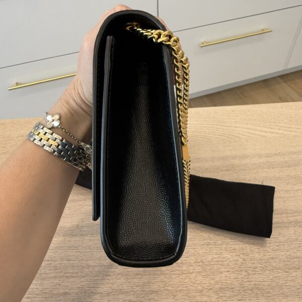 Saint Laurent (YSL) Grain De Poudre Medium Classic Monogram Kate Satchel Black Gold Hardware