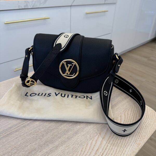 Louis Vuitton Grained Calfskin LV Pont 9 Soft MM Black