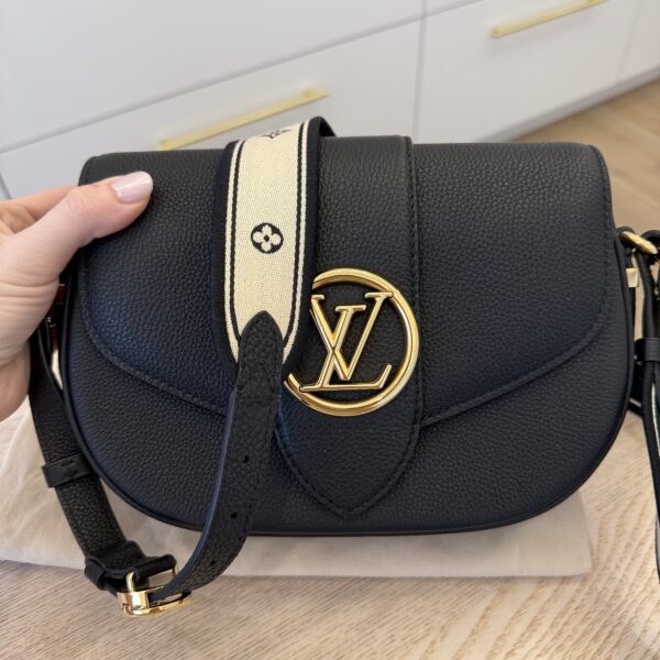 Louis Vuitton Grained Calfskin LV Pont 9 Soft MM Black