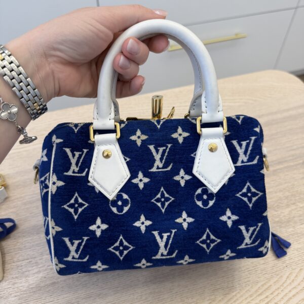 Louis Vuitton Blue/White Monogram Jacquard Velvet Match Speedy Bandouliere 20 Bag