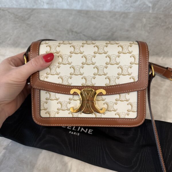 Celine Calfskin Triomphe Canvas Teen Triomphe Bag White