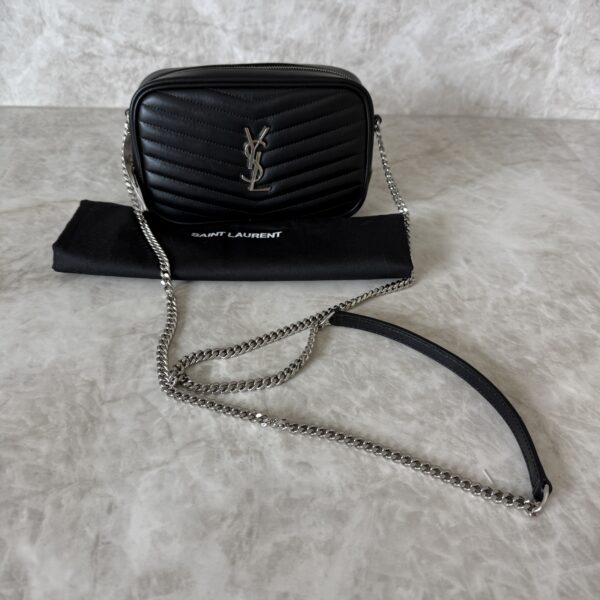 Saint Laurent Matelasse Monogram Mini Lou Camera Bag Black and Silver Hardware