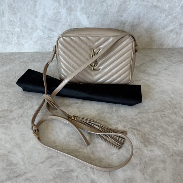 Saint Laurent (YSL) Calfskin Monogram Lou Camera Beige Gold Hardware