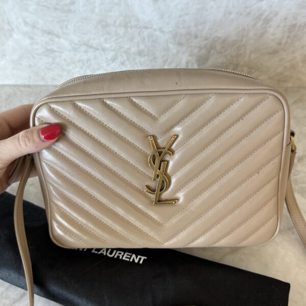 Saint Laurent (YSL) Calfskin Monogram Lou Camera Beige Gold Hardware