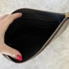 Fendi Glazed Fabric Vitello Century FF 1974 Stamp Patch Large Flat Pouch Mogano Panna Black