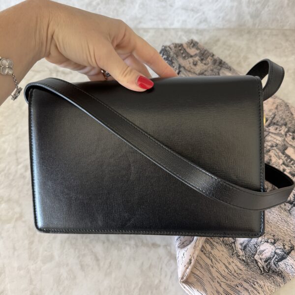 Gucci Textured Calfskin Small Torchon GG Ring Shoulder Bag Black