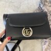 Gucci Textured Calfskin Small Torchon GG Ring Shoulder Bag Black