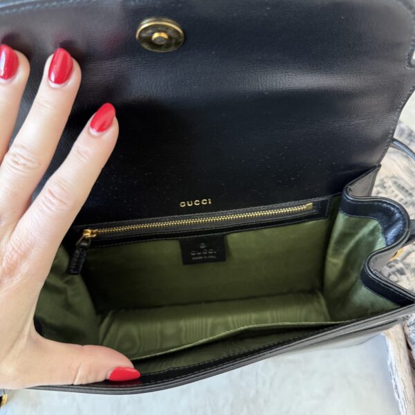Gucci Textured Calfskin Small Torchon GG Ring Shoulder Bag Black