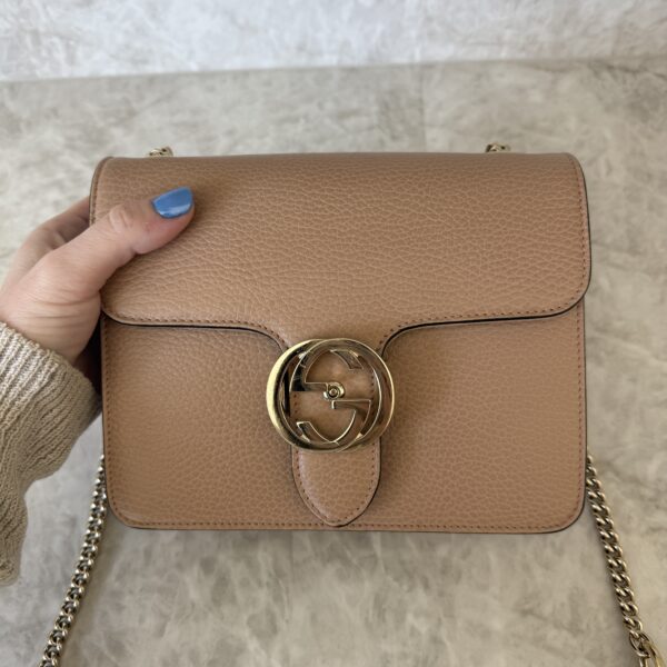 Gucci Dollar Calfskin Small Interlocking G Shoulder Bag Camelia