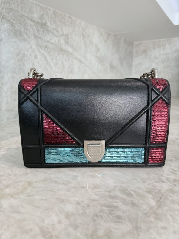 Christian Dior Lambskin Sequin Medium Diorama Flap Bag Black