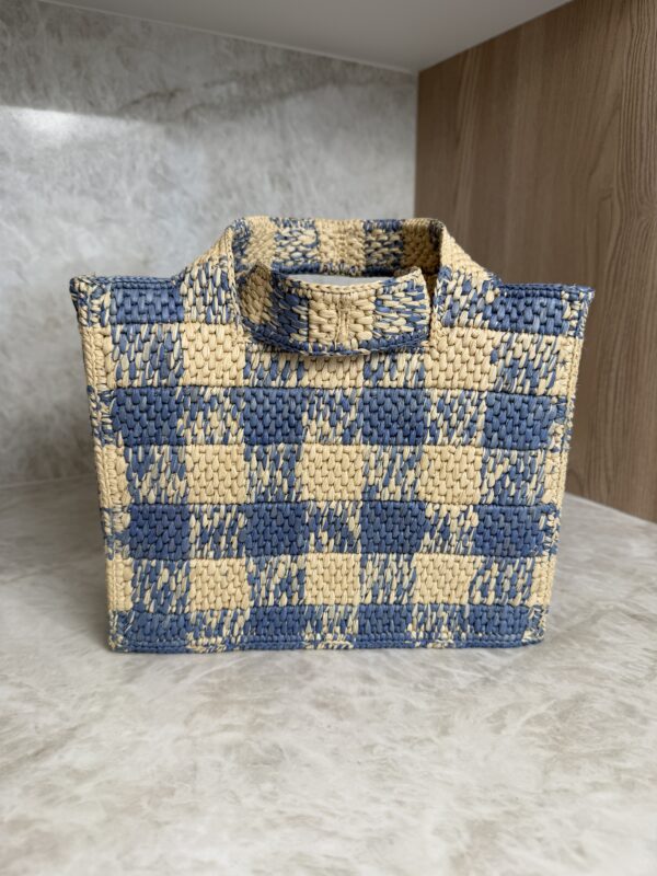 LOEWE Font Gingham Small Raffia Tote Bag